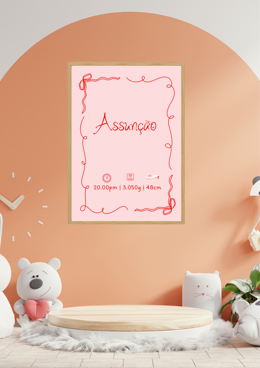 Quadro de Nascimento - Tema Laços Vermelhos