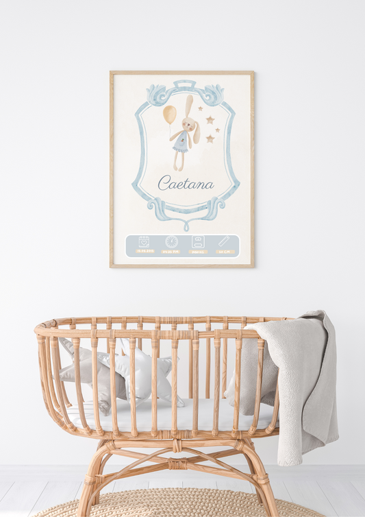Quadro de Nascimento - Tema Balão do Coelhinho