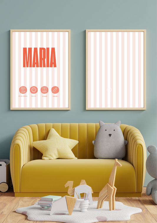 Quadro de Nascimento - Tema Riscas Laranjas