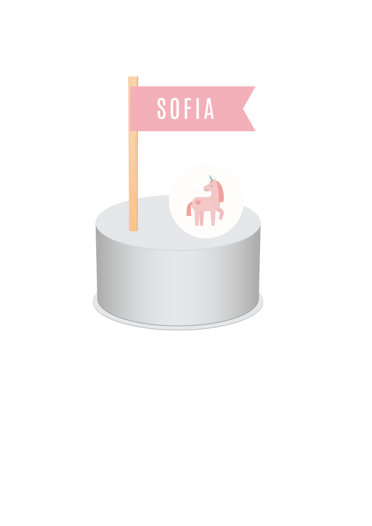 Topo de Bolo - Tema Unicórnio Rosa